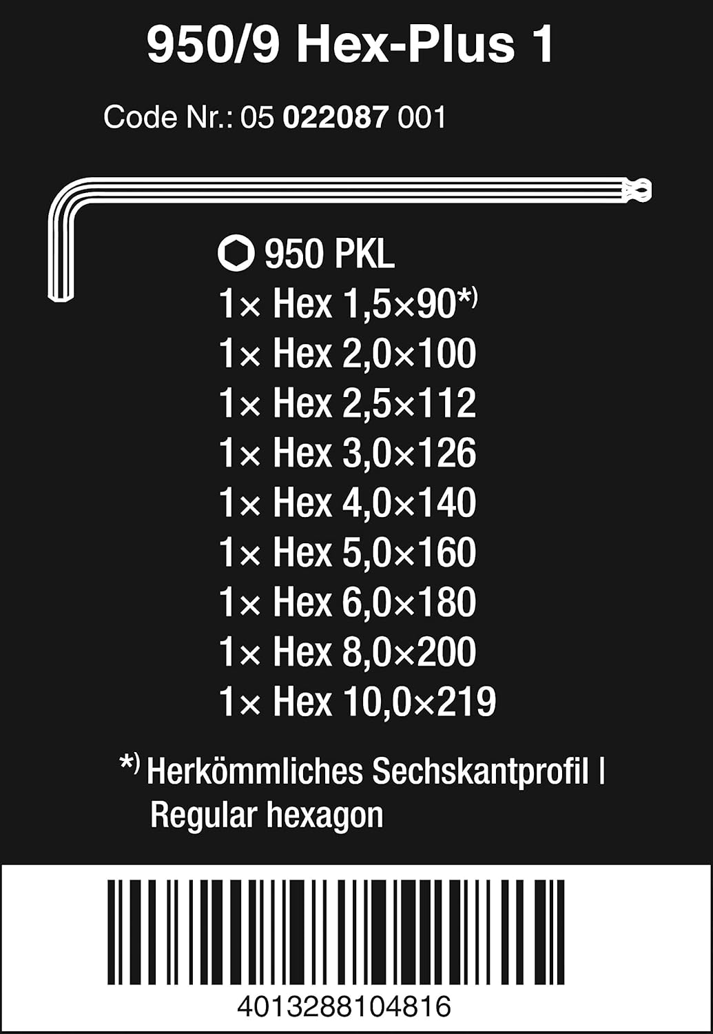 Wera 950/9 Metric Chrome-Plated Hex-Plus 1 L-Key 9-Pieces Set - 950L/9Smn + Silver image number 4