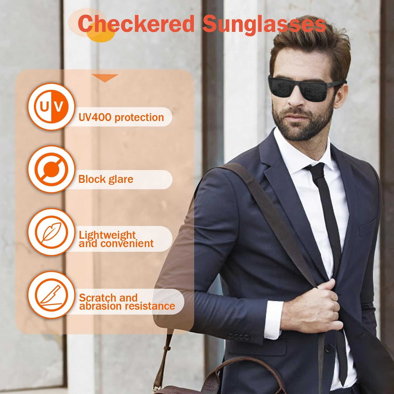 Polarized Sunglasses Plaid Frame UV400 for Men and Women Sun Glasses Outdoor Durability Comfortable with Uv Protection - Black Frame Red Line Gray Lens image number 7