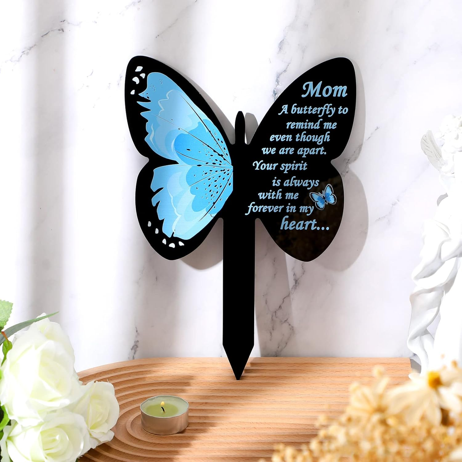 Geosar Mom Memorial Stakes Cemetery Grave Plaque Stake Markers Memorial Butterfly Plaques for Outdoors Sympathy Garden Stake Acrylic Waterproof Garden Grave Decoration(Elegant Style)