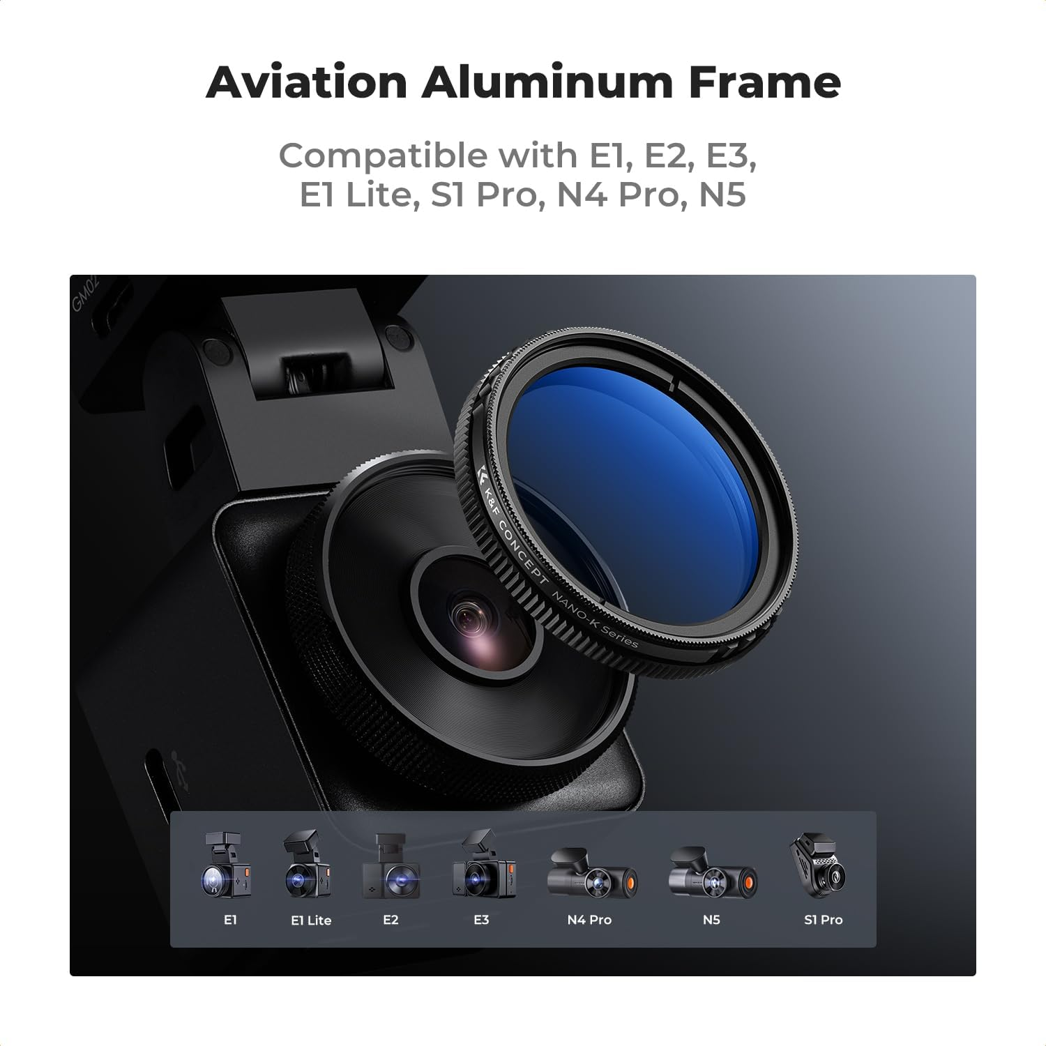 K&F CONCEPT 40Mm Ultra-Slim CPL Circular Polarizer Dashcam Filter for E1, E2, E3, E1 Lite, S1 Pro, N4 Pro N5 Dashcam, Reduce Glare and Reflection, Enhance Contrast image number 3