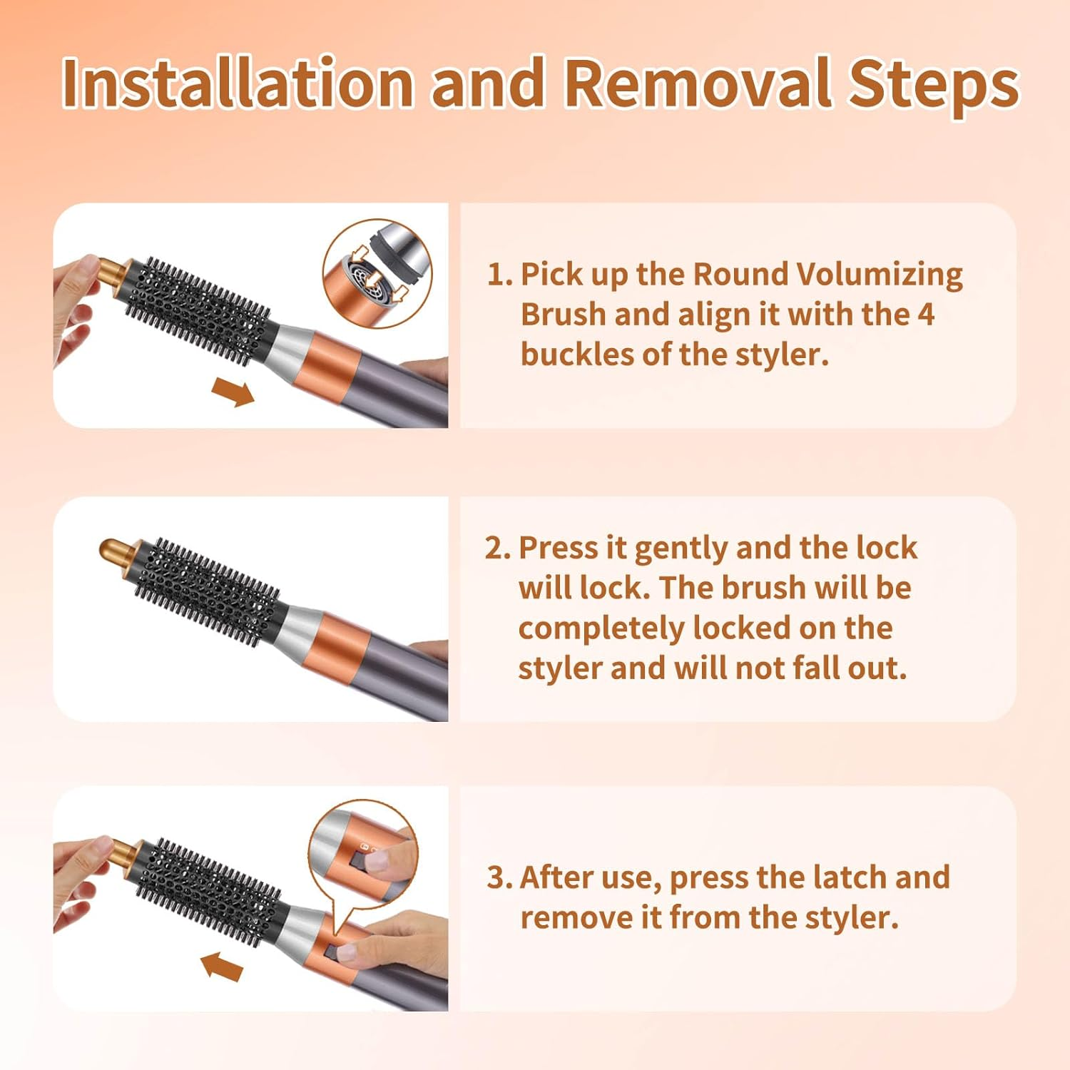 Sygbttq Small round Volumizing Brush for Dyson Airwrap Attachments Bigger round Brush Attachment for Dyson Air Wrap Styler, Fluff up and Volumize for Styling (Gold) - Gold image number 2