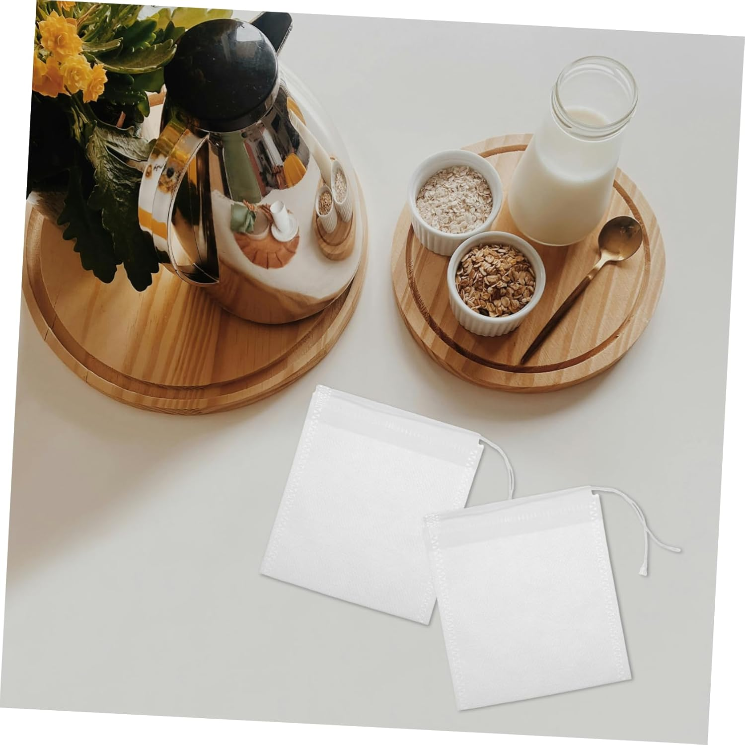 BAZEITFLOW 100Pcs Drawstring Tea Filter Bags for Loose Leaf Tea for and Travel Use image number 2