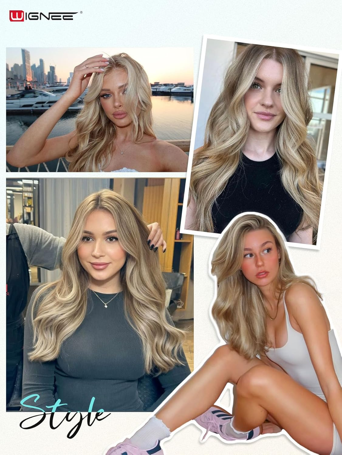 WIGNEE OVO Hair Extensions Real Human Hair Wefts Blonde Ombre 18 Inch Seamless Invisible Glueless Salon Quality with Micro Beads Add Volume & Length for White Women(9A/60) image number 5