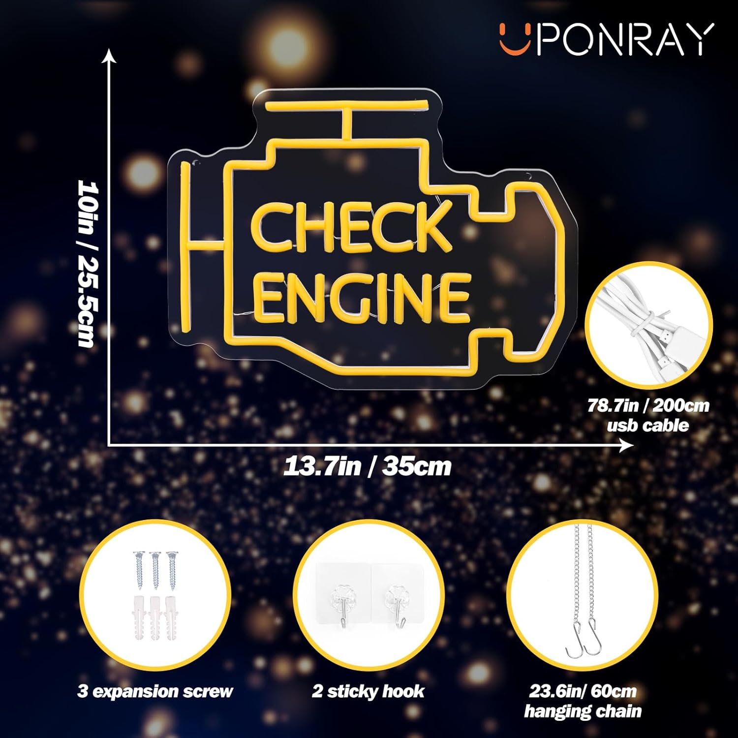 Uponray Check Engine Neon Signs, Garage Decor Neon Light, LED Check Engine Neon Sign for Wall Decor, Dimmable & Powered by USB Neon Lights for Car Repair Shop Workshop Warehouse Background Car Party image number 4