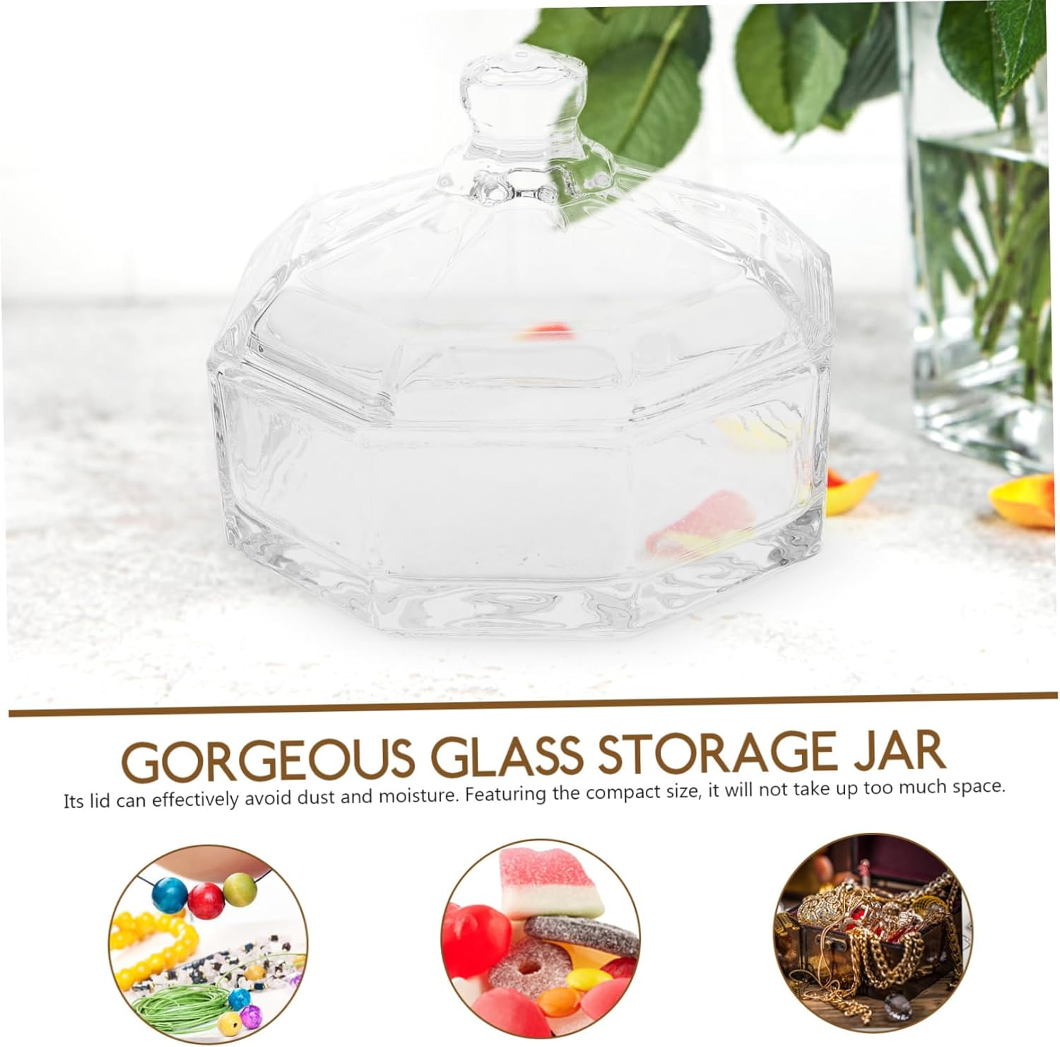 LABRIMP 2Pcs Glass Storage Jars Lids Retro Style Glass Jars for Home Use as Candy Containers image number 5