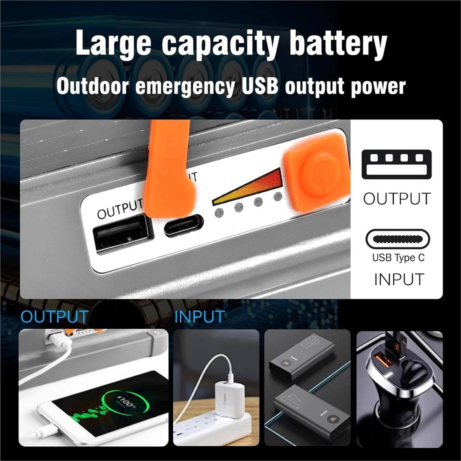 LED Solar Work Light 100W Portable Worklights with 5Modes Rechargeable Flood Light Waterproof Outdoor Working Lamp for Camping Garage Car Repairing Construction Site Lighting image number 2