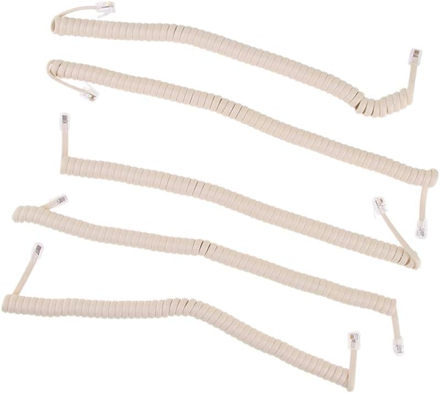Perfk 5X Telephone Handset Spiral Cable Lead Phone Cord RJ9 4P4C 25Cm-2M, Cream Color, as Described image number 2