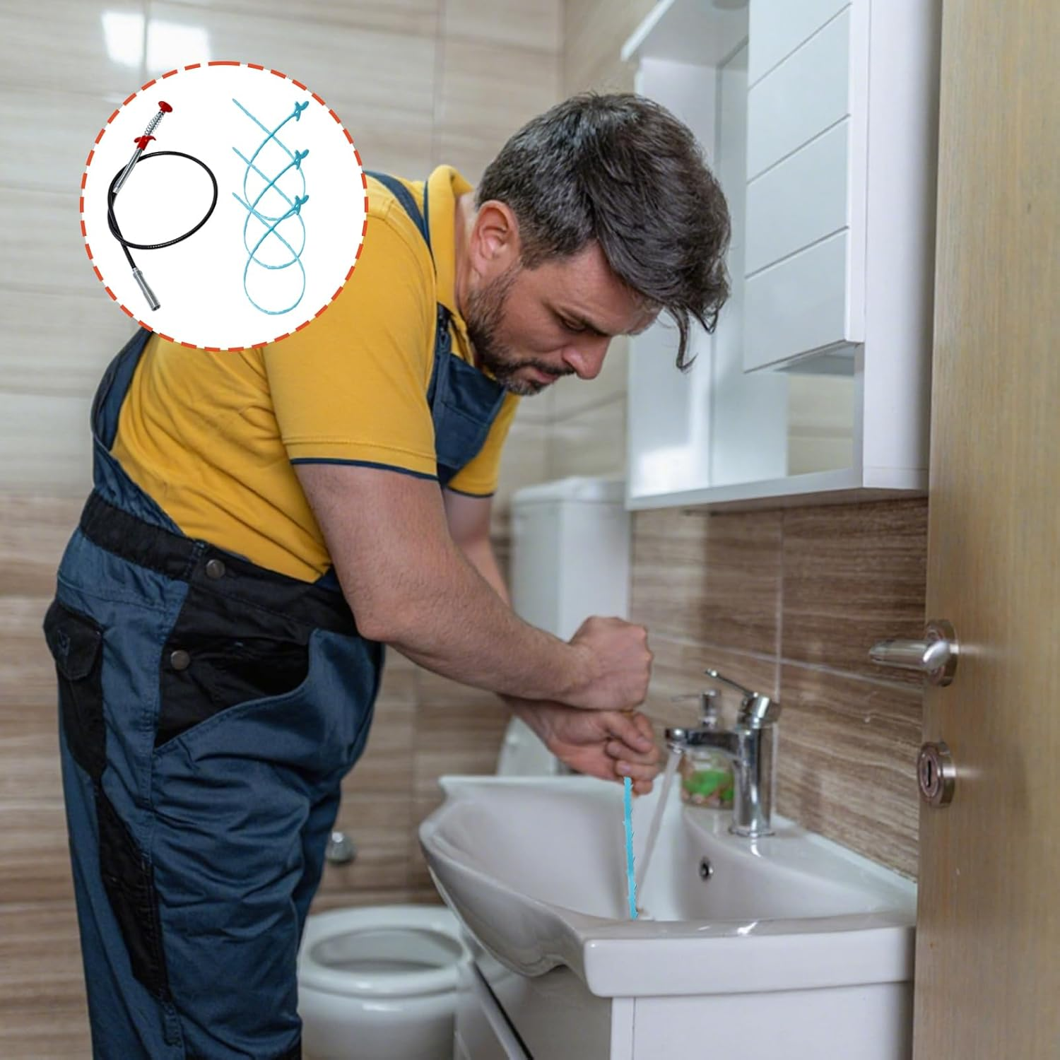 4 Pcs Rough Plumbing Supplies, Flexible Drain Snake Cleaner Set with Strong Grip and Deep Reach Design, Reusable Drain Unclogger and Pipe Cleaner for Kitchen Bathroom Sink Shower Sewer Maintenance