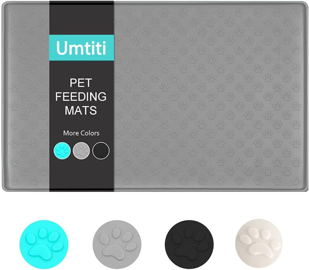 Umtiti Bowl Mat for Dogs and Cats (48 X 30 Cm, Grey), Waterproof Non-Slip Silicone Dog Bowl Feeding Bowl Mat, Waterproof Mat with Rim, Dishwasher Safe, M-1 Piece, Grey image number 6