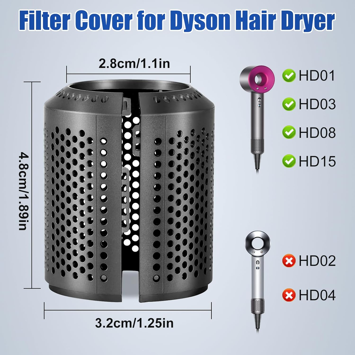 Hair Dryer Dustproof Universal Filter Cover for Dyson HD01 HD03 HD08 HD15, Detachable Hair Dryer Outer Strainer Filter Cage Replacement Parts image number 3