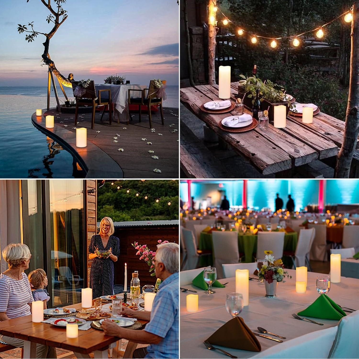 Eldnacele Waterproof Flameless Candles with Timer Function, Battery Operated Large LED Candles for Outdoor Garden Lanterns, Flickering Light, Set of 4, Cream image number 5