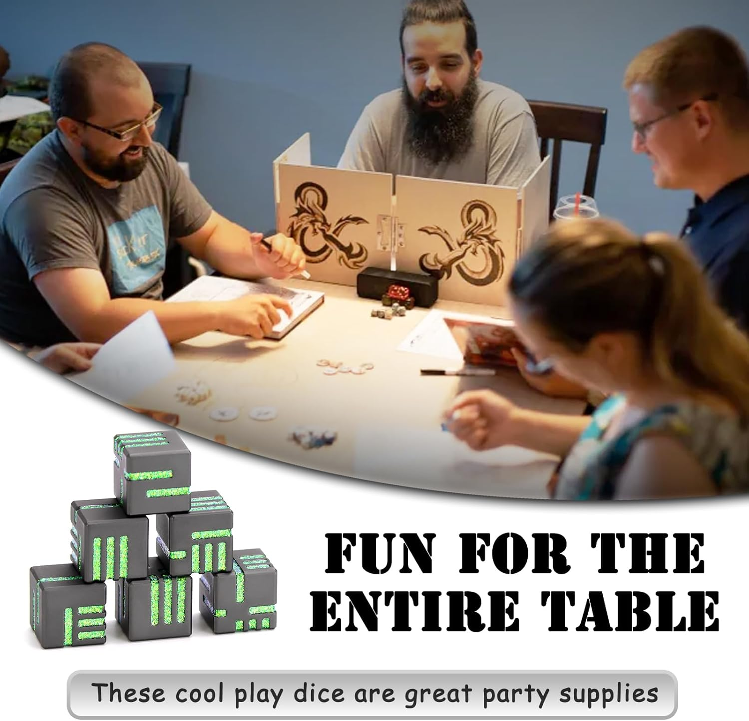 D6 Metal Dice Set 6 Pcs, Unique 6 Sided Die Great for DND Tabletop RPG Dungeons and Dragons Dice Collectors Gifts (D6 Black Green) - D6 Black Green image number 2
