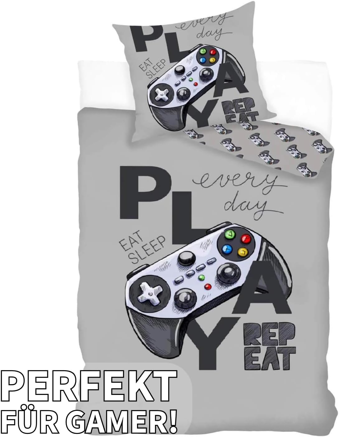 KK Shopping Versandhandel Klaus Kolodzie Gamer Children'S Bedding Set 135 X 200 Cm 80 X 80 Cm Cotton Controller Player image number 3