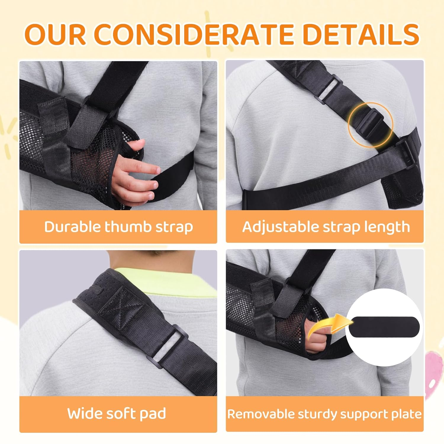 Carm Sling for Kids, Arm Brace with Support Plate, Arm Support Sling Shoulder Immobilizer for Children Shoulder Injury, Suit for Left and Right Arms, Boy and Girl(Black-Xs) image number 2
