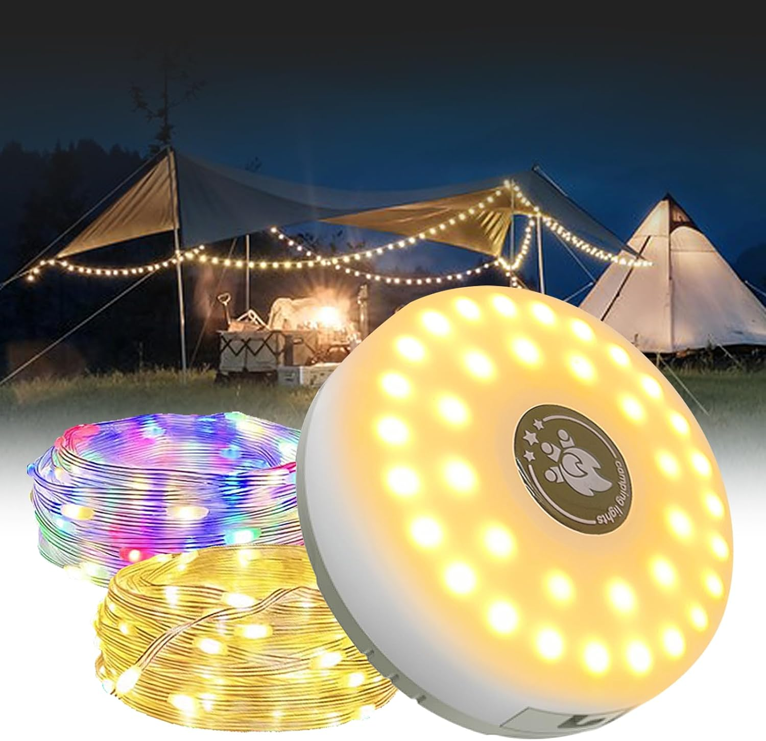 Camping String Light Lamp, 2 in 1 Rechargeable Waterproof LED Hanging Light, 32.8Ft Portable Camping Lantern for Outdoor Tent Garden Party Festival Decor