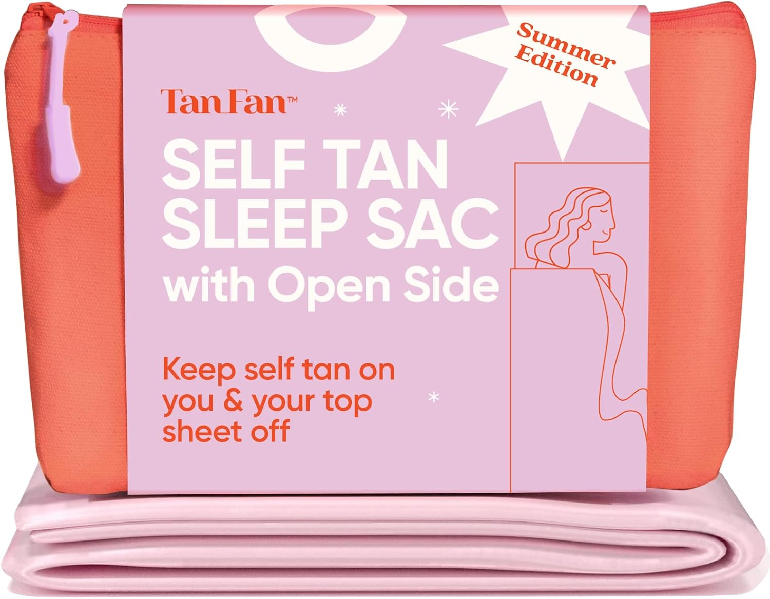 Self Tan Sleep Sac W Open Side Top Sheet &ndash; Summer Edition (Pink) &ndash; Loose + Cool to Kick off or Leave on &ndash; No Tanner Transfer Guarantee &ndash; Lightweight, Silky, Non-Sticky &ndash; Large Inc Pillowcase image number 5