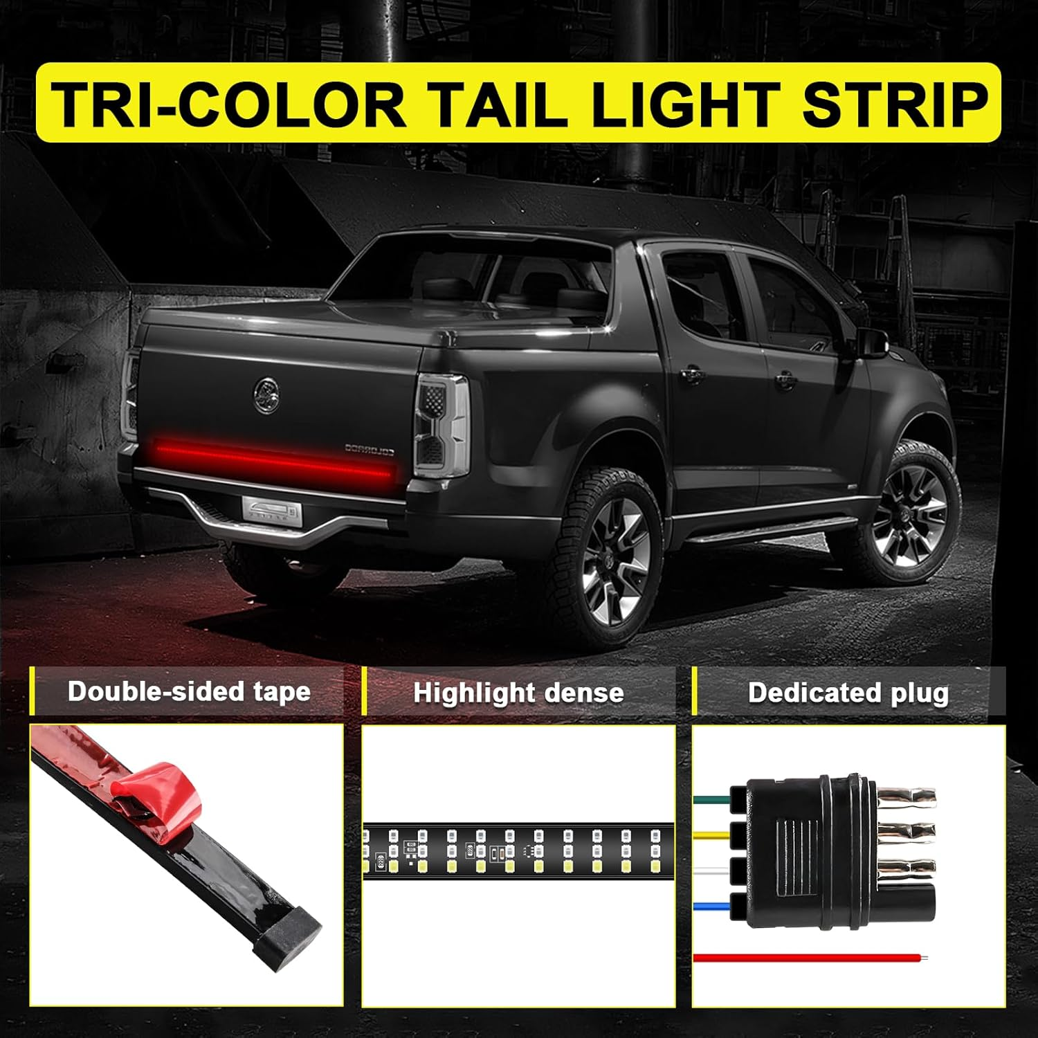 Kaidengzhe Tailgate Light Bar 60 Inch Triple Row LED Truck Tail Light Strip with 5 Function Red Brake White Reverse Amber Turn Signal Double Flash Light Taillight Strip for Pickup SUV RV Trailer Car