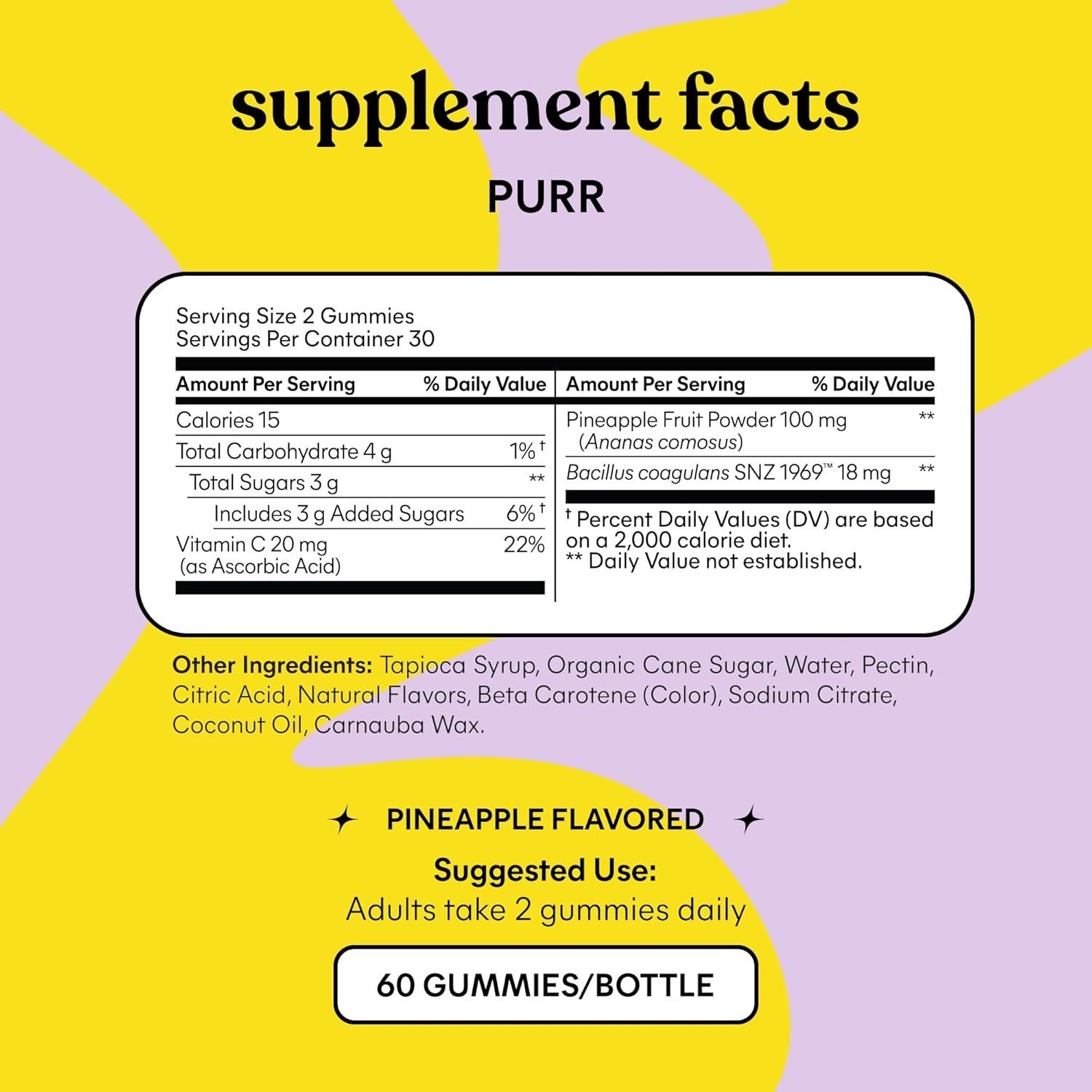 Lemme Purr Vaginal Health Probiotic Gummies - Supports Ph, Freshness with Clinically Tested Probiotics + Vitamin C for Immunity Vegan, Gluten-Free, Non-Gmo, Tasty Pineapple (60 Count), 0.15 Kilo image number 5