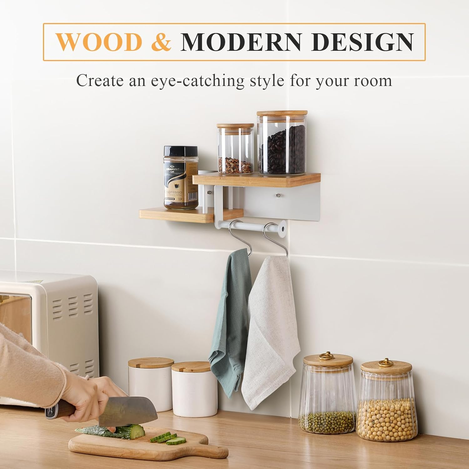 EFUTURETIME Toilet Paper Holder Wall Self-Adhesive with Shelf Bamboo 31.5 X 12.5 X 8.5 Cm Toilet Paper Holder Glue or Drilling Toilet Roll Holder Wood for Bathroom Kitchen Toilets White image number 3