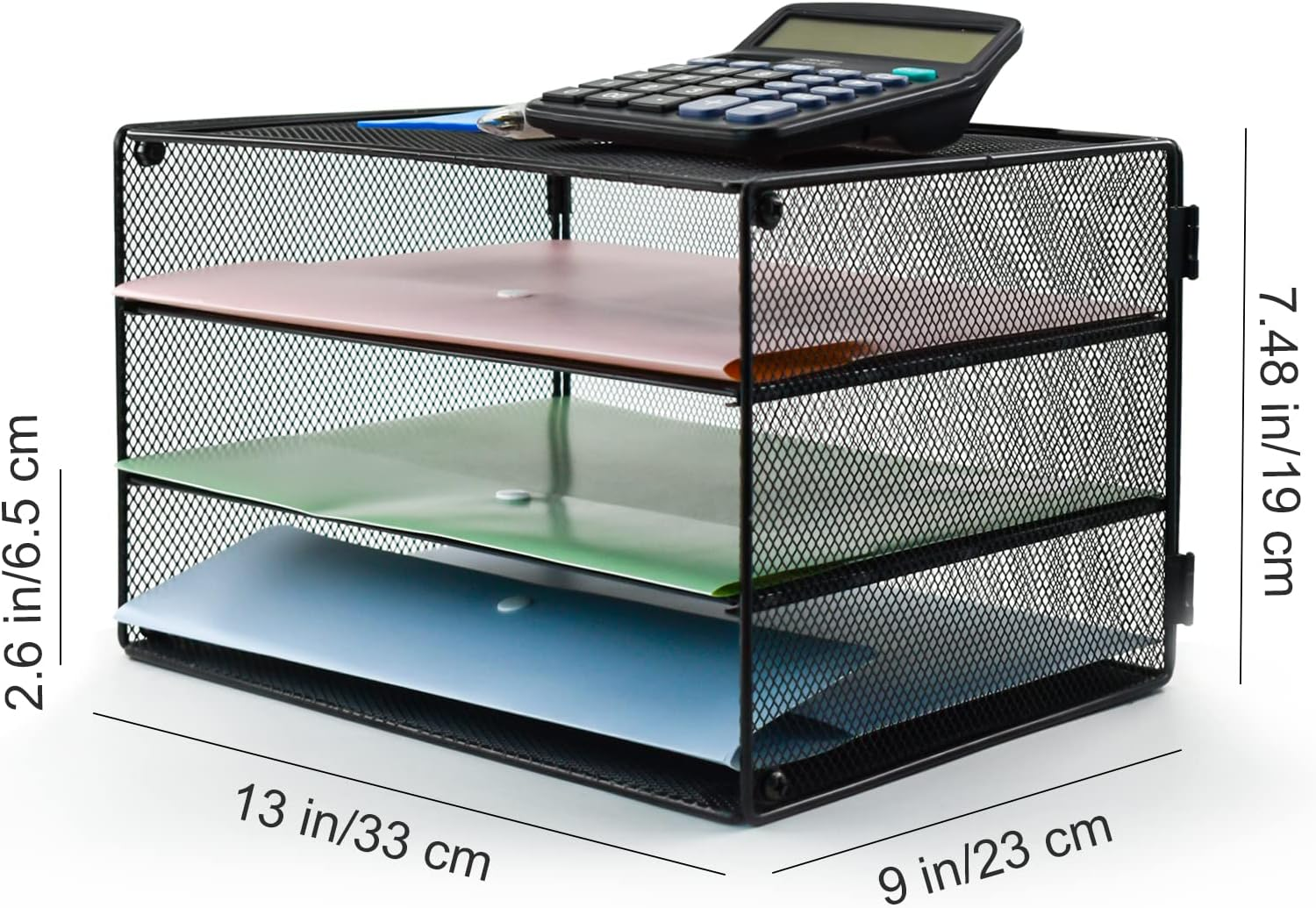 VANRA 3 Tier Letter Tray Paper Organizer Metal Mesh Desktop Document File Organizer with Sliding Tray for Office and Study image number 5