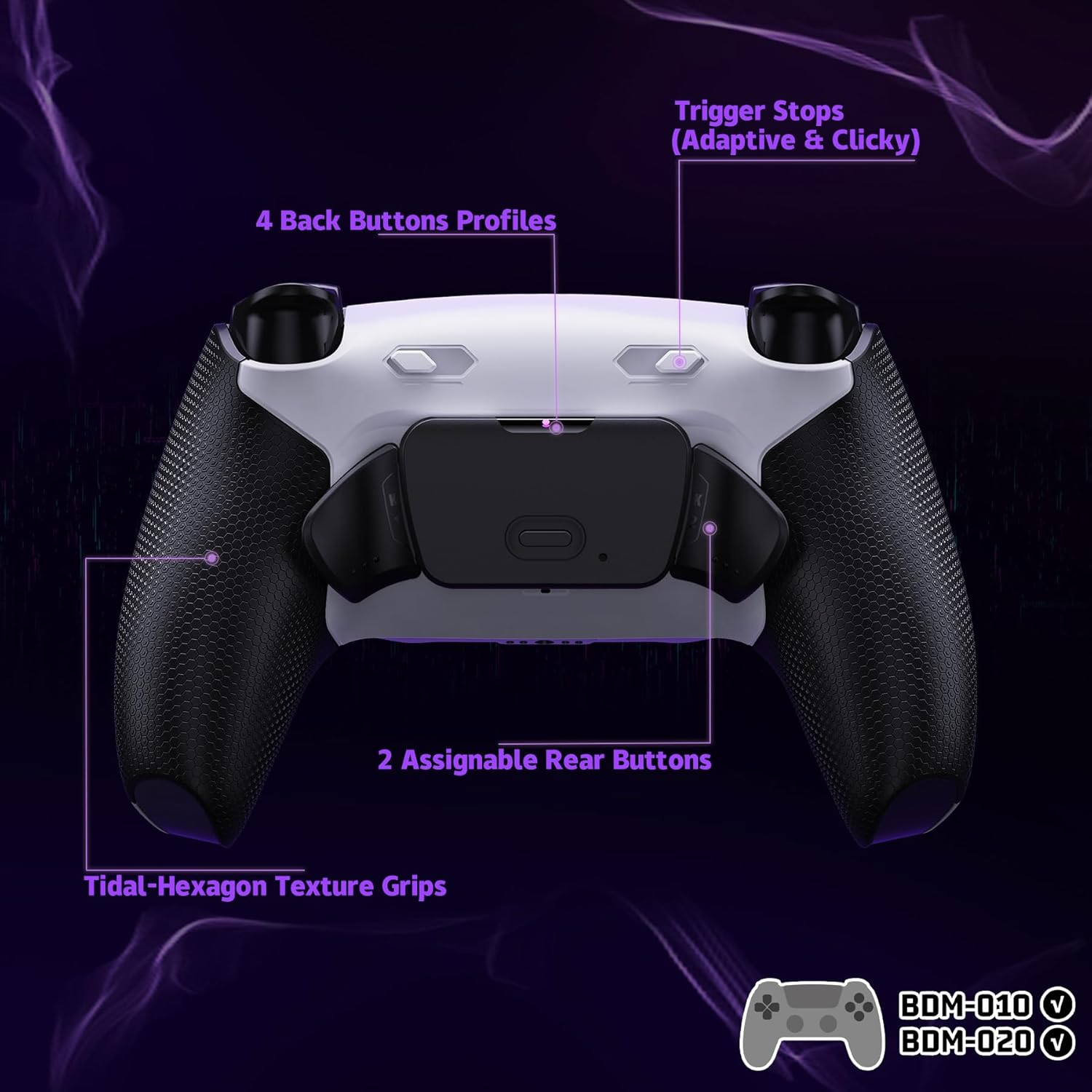 Extremerate RISE plus MAX Back Paddles Kit with Clicky Trigger Stops & Rubberized Grip for PS5 Controller BDM-010 020, Black Remappable Back Buttons Kit for PS5 Controller - White Black -NO Controller image number 3
