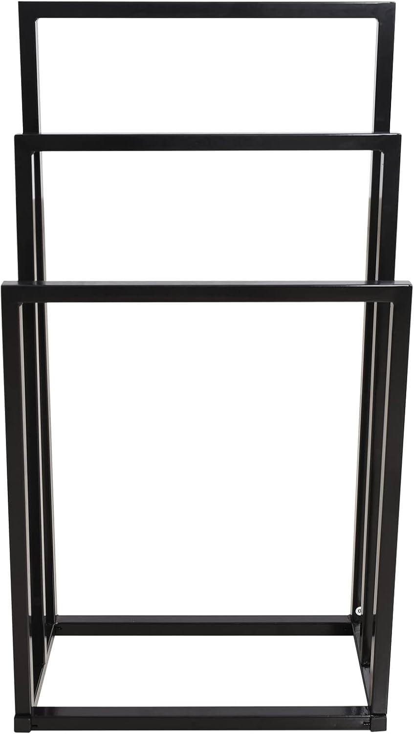 FOUBAM Black Metal Free Standing Towel Racks for Bathroom Towel Rack Stand,3 Tiers Floor Bath Towel Holder,Towel Organizers and Bathroom Storage for Laundry Room,Anti-Rust Chrome Ladder Towel Bar - Black image number 4