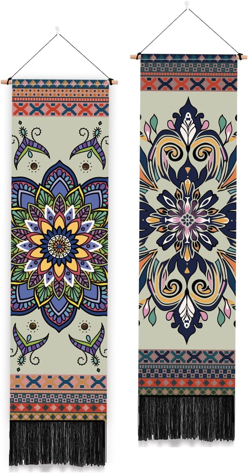 PLIGREAT 2 Pack Moon Tapestry Mushroom and Botanical Tapestry with Tassels Vertical Bohemian Wall Hanging Aesthetic Floral Wall Tapestries for Bedroom Living Room Dorm Room Narrow Home Decor