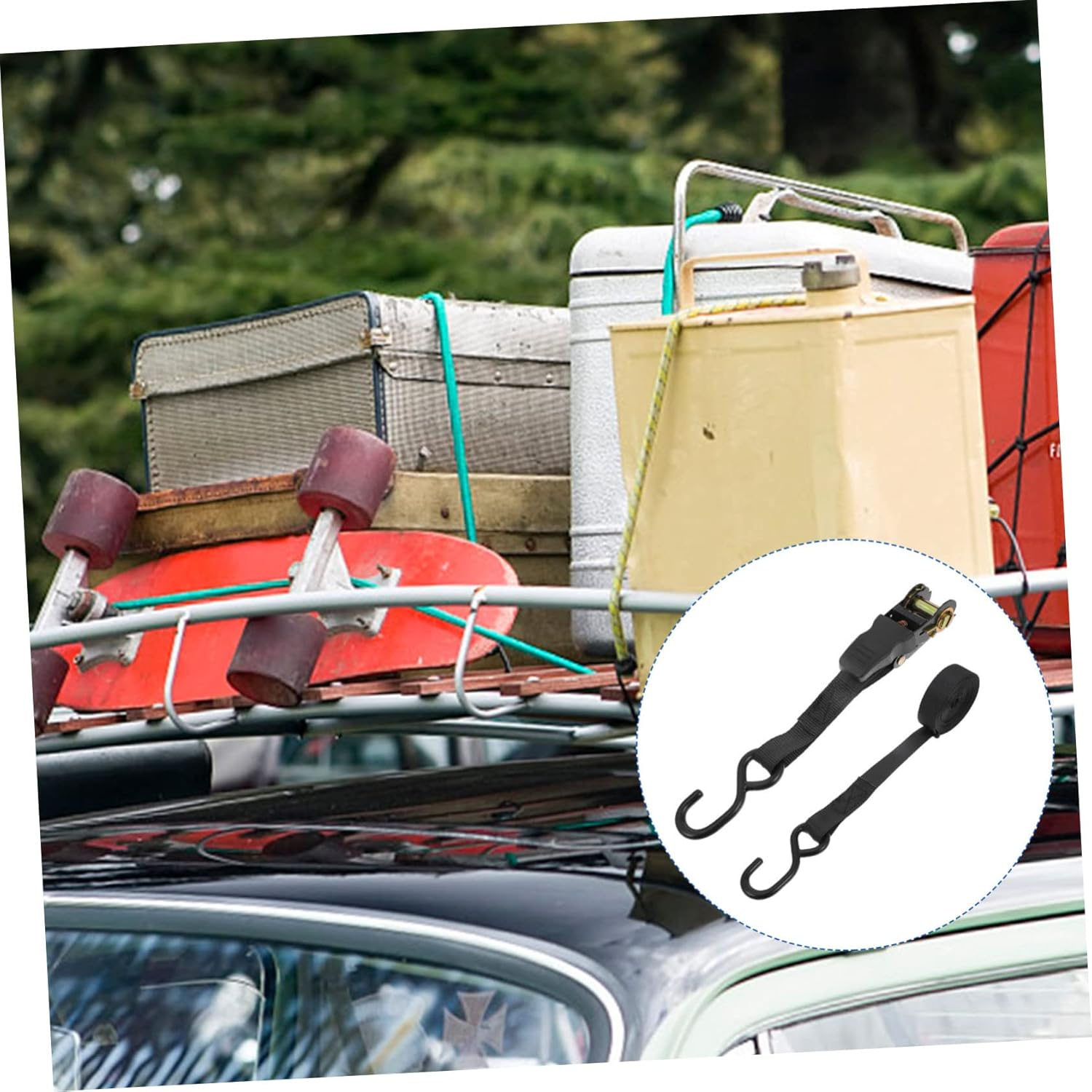 LOORGVEL 25Mm Cargo Fixing Strap and Cargo Tightening Rope 2 Sets, Black Car Luggage Fixing Belts for Travel and Motorcycle Accessories