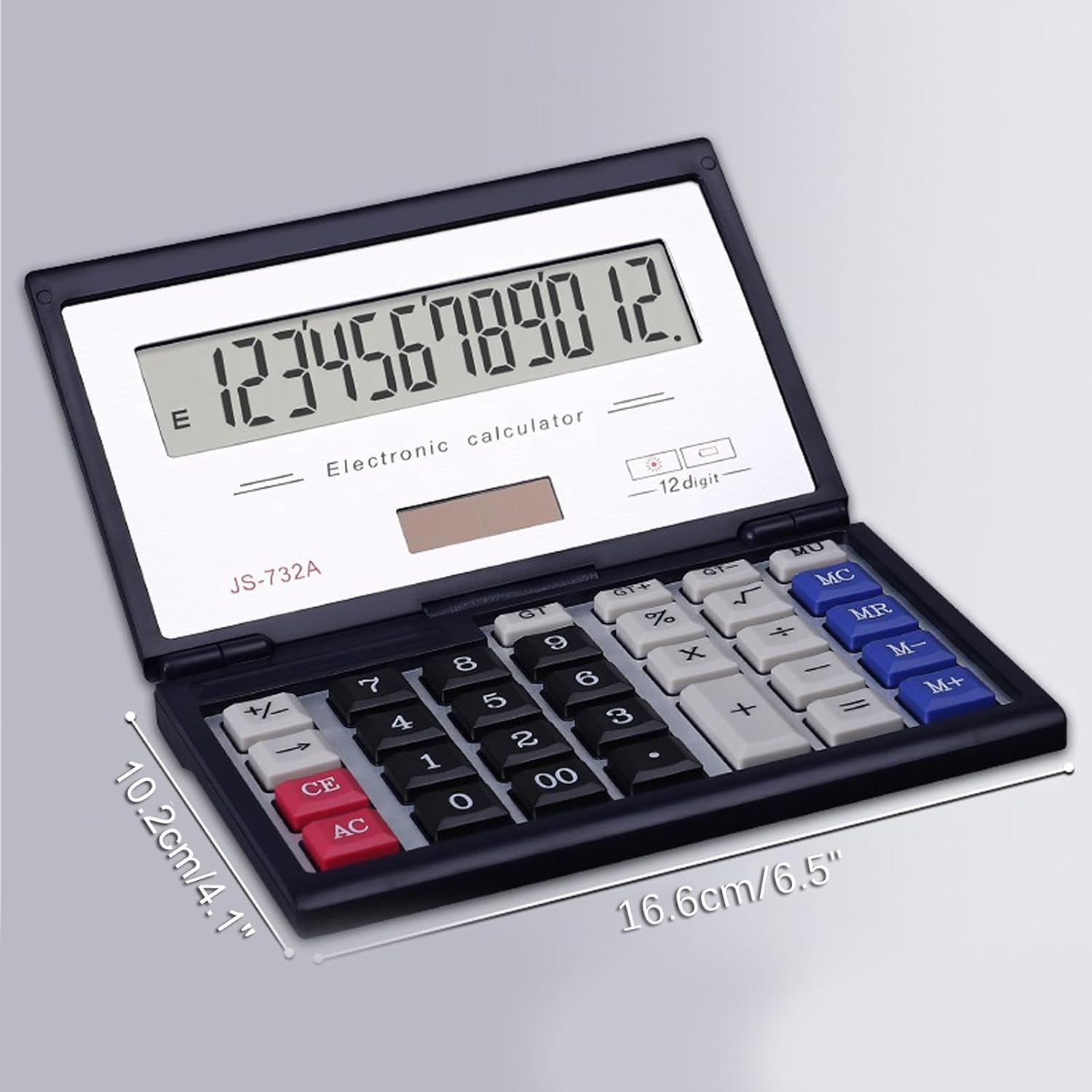 Maizoon Solar Dual Power Calculator with 12-Digit Display Large Screen Folding Flip Cover Big Button Portable Computing Tool for Finance Business Office and School image number 3