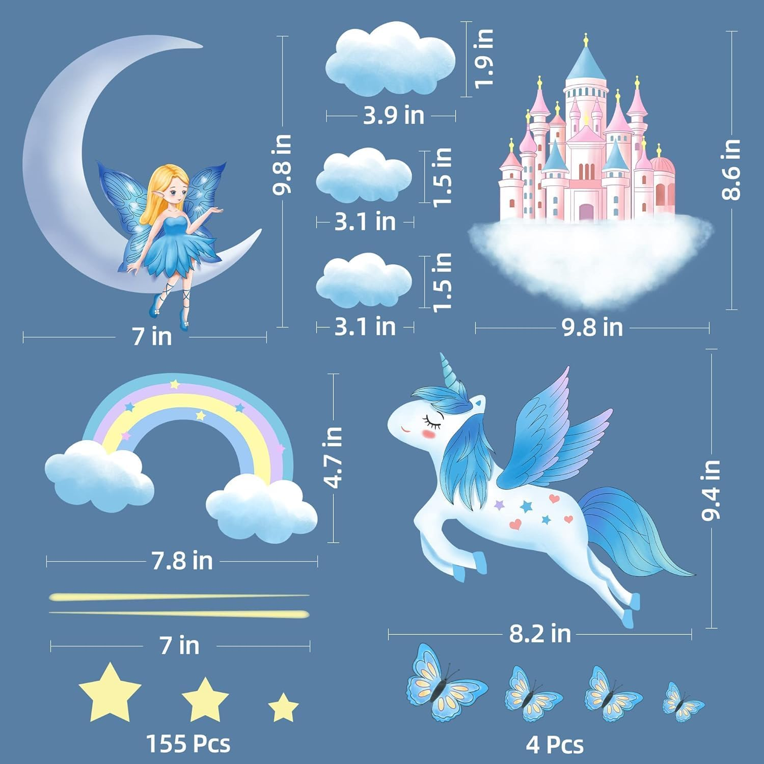 Glow in the Dark Stars for Ceiling,Unicorn Wall Decals Stickers for Girls Bedroom Glow in the Dark Stickers Vinyl Unicorn Castle Room Wall Decor for Baby Kids Girls Nursery Playroom Mural image number 1