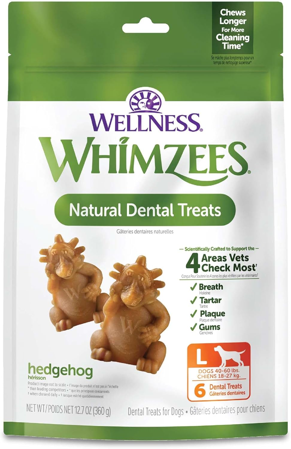 WHIMZEES Hedgehog Dental Dog Treats, Value Bag, Large (18-27Kg Dogs), Natural Daily Dental Chews (Pack of 6) image number 4