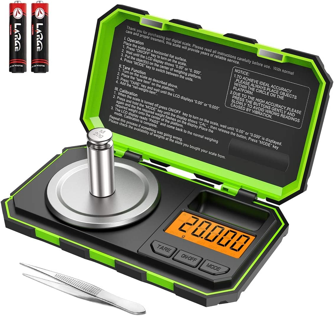 Professional Digital Mini Scale, 20G-0.001G Pocket Scale, Electronic Smart Scale with 20G Calibration Weight (Battery/Tweezers Included)