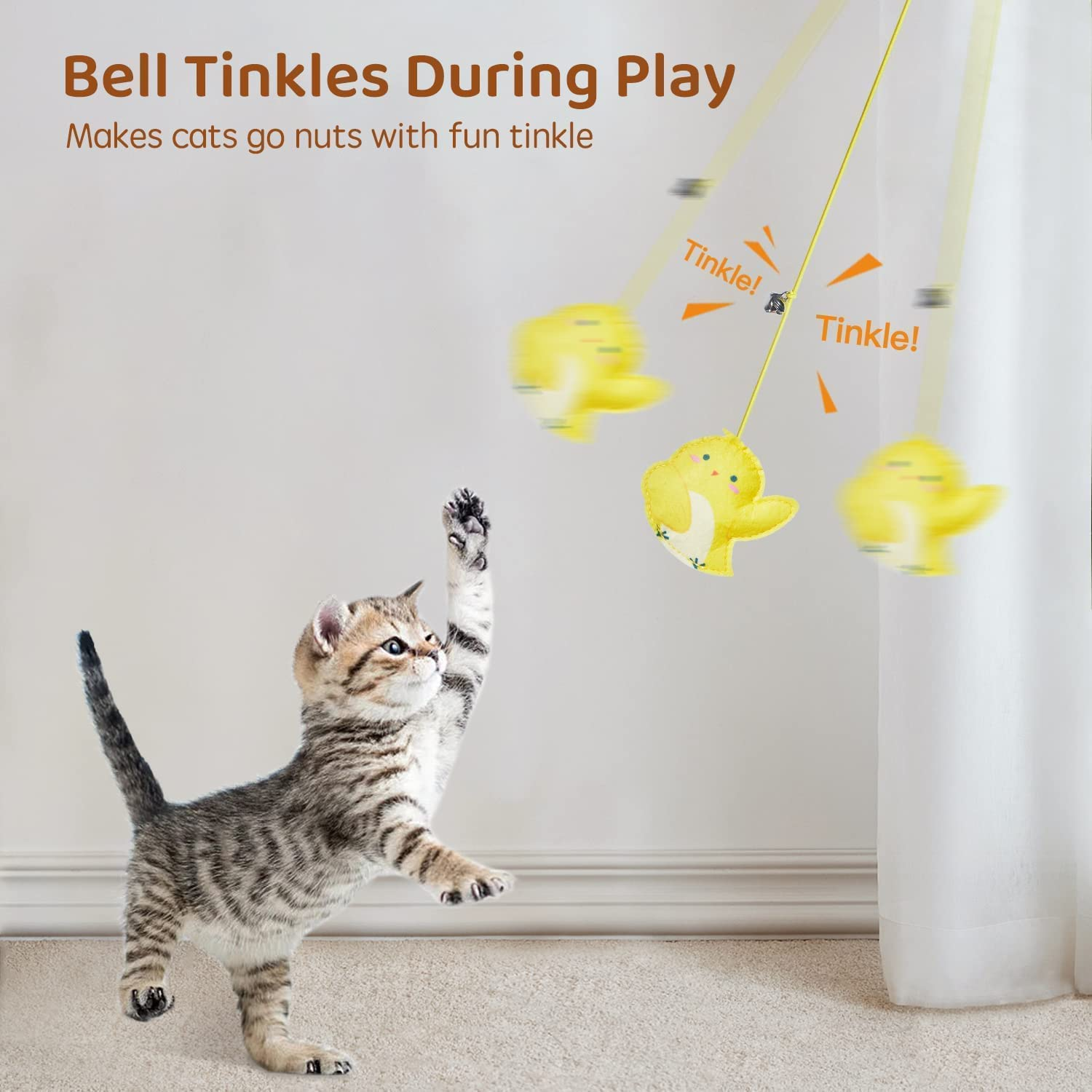 Cat Toys for over the Door, 5PCS Retractable Kitten Jump Exercise Toys, Hanging Cat Toys, Interactive Elastic Rope Cat Teasers, Catnip Feather Mice Kitten Play Chase Practice image number 4