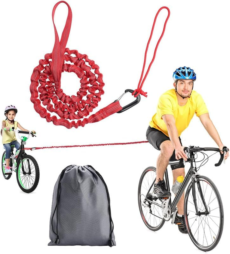 3 Meters Elastic Bicycle Tow Strap, 1Pc Cycling Stretch Pull Strap Bicycle Tow Rope, Elastic Bicycle Tow Rope with Storage Bag, MTB Cycling Stretch Pull Strap for Long Ride Going Uphill, Red image number 1