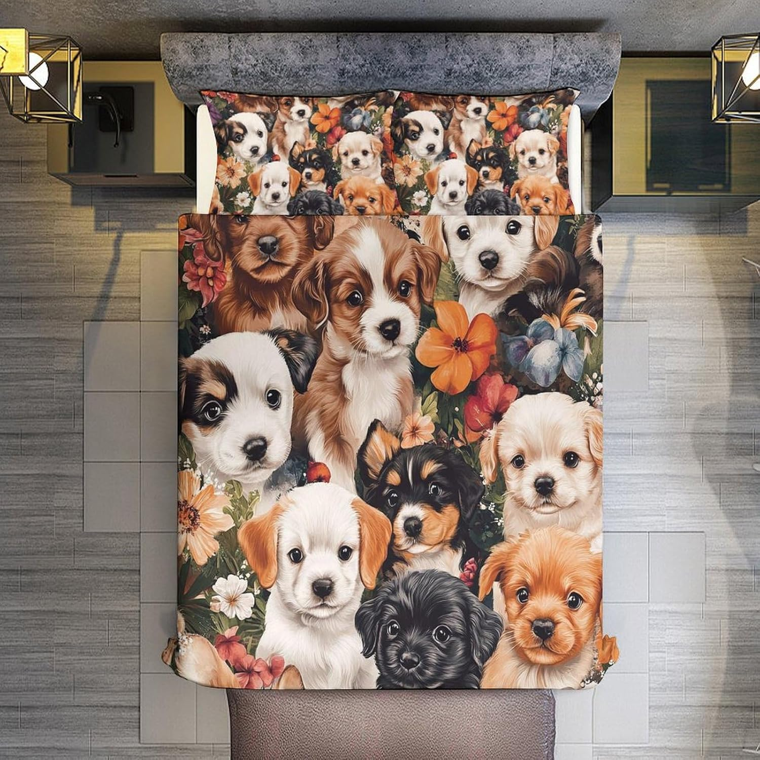 Wosabee Dog Bedding Set Dog Flower Comforter Set Cover Full Size Labrador Retriever Duvet Cover with 2 Pillow Cases for Kids and Adults Soft Quilt Cover for Bedroom Bed Decoration image number 5
