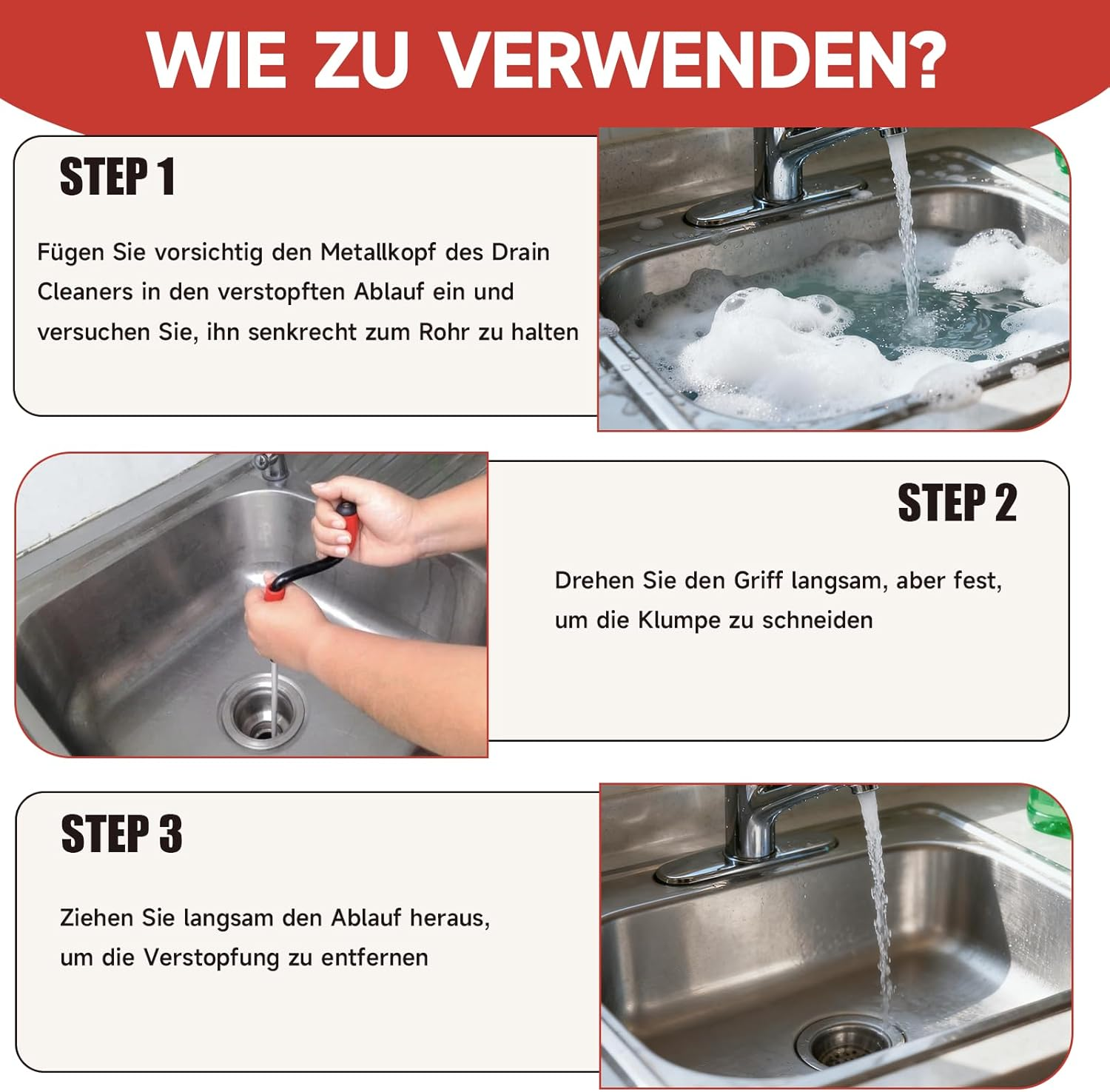 Hautllaif Pipe Cleaning Spiral 5 M Hand Crank Spiral - Flexible Drain Spiral Made of PE and 72A Carbon Steel for Effective Pipe Clogging Cleaning - Ideal for Toilet Kitchen Bathroom Sink Drain image number 3