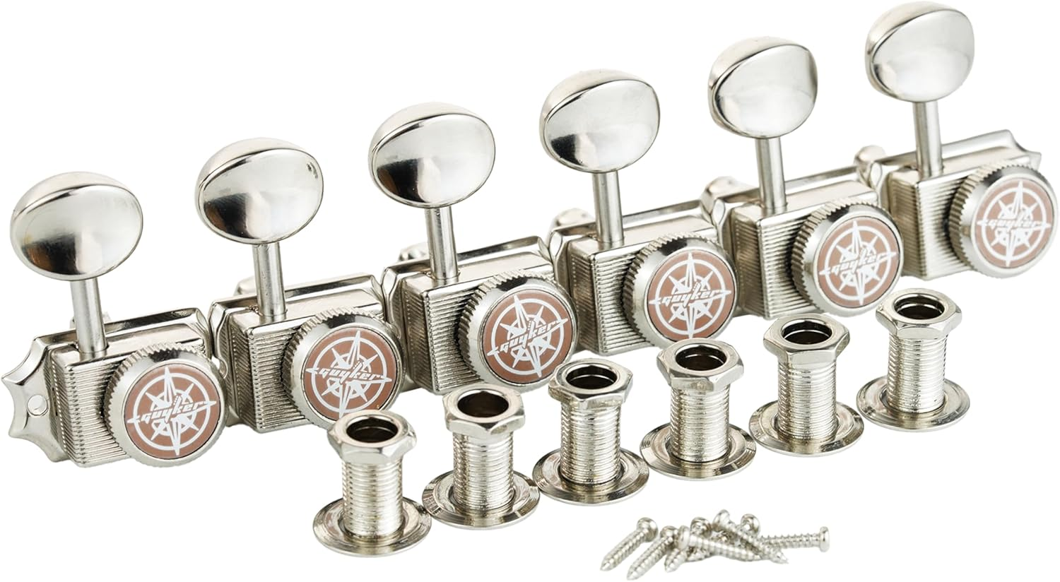 Guyker 6-In-Line Vintage Guitar Lock String Tuners &ndash; Locking Tuning Key Pegs Machine Heads Replacement Parts for ST TL Style Electric Guitars Gear Ratio 1:15 &ndash; Nickel image number 6