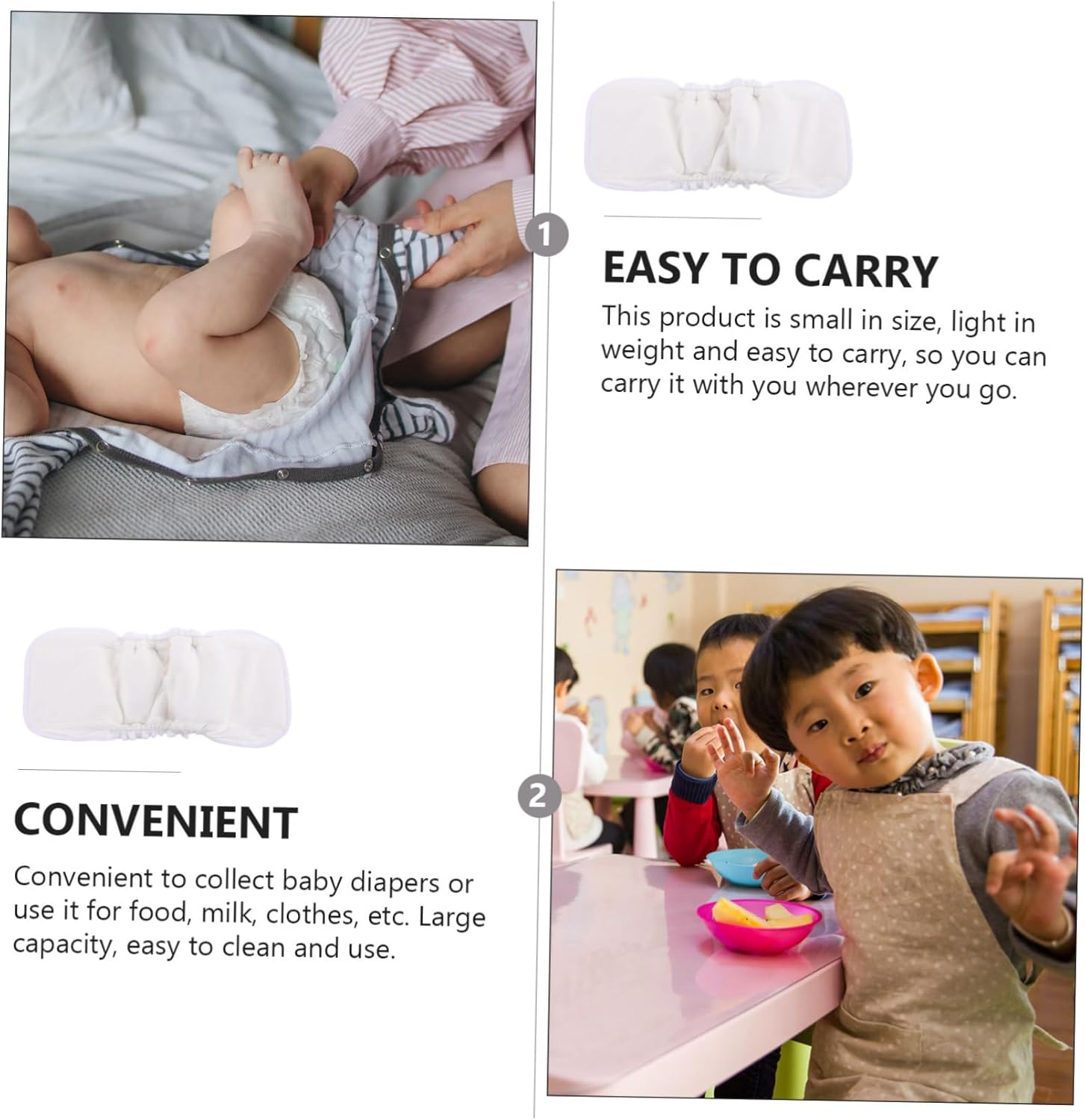 Toyvian 6Pcs Bamboo Cotton Diaper Inserts Washable Reusable Diaper Liners Thick Bamboo Fiber for Newborn Nappy Booster Pad image number 3