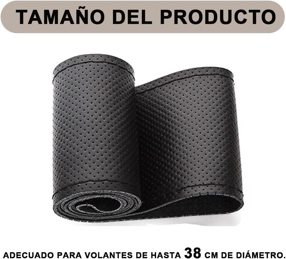 Voarge Microfibre Leather Steering Wheel Cover DIY Steering Wheel Covers Car Steering Wheel Cover with Needle and Thread Interior Accessories Black image number 2