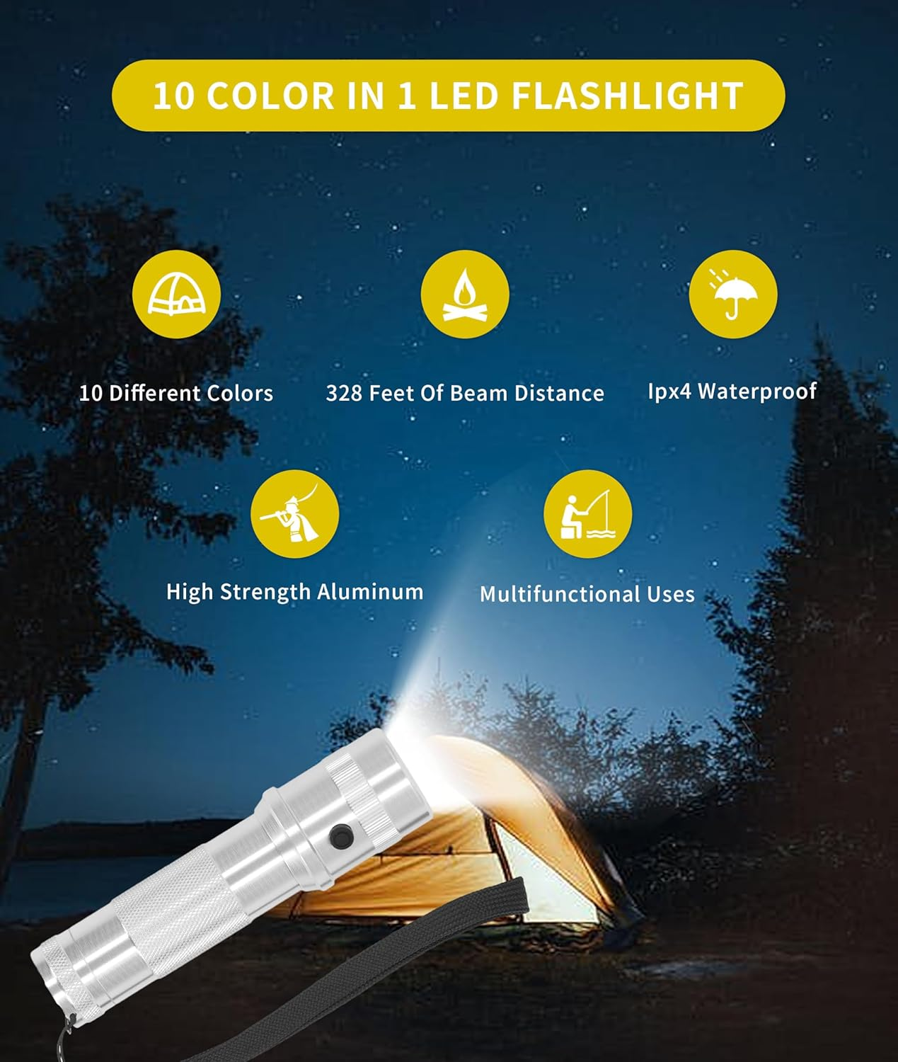 10 Color in 1 Led Flashlight, Rgb Handheld Flashlight Torch, Ipx4 Waterproof Multicolor Flashlight Multi-Color Changing for Halloween, Daily Lighting, Camping, Hiking, Hunting image number 3