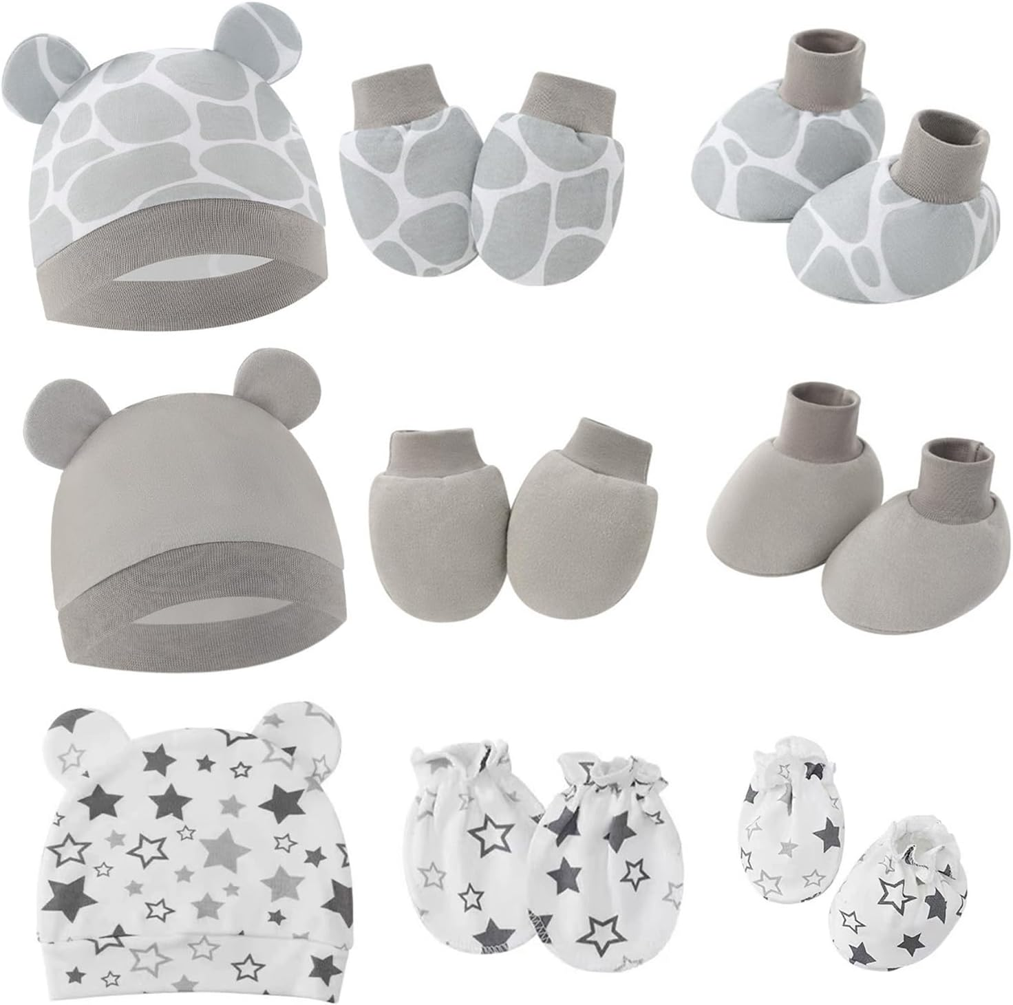 3Set Baby Cotton Hat Mittens Socks, Newborn Essentials Soft Anti-Scratch Mittens, Infant Caps for Boys Girls, 0-3M Beanie Gifts