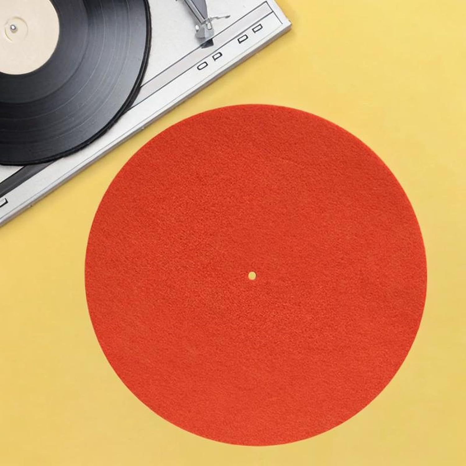 Record Player Mat, 12In anti Slip and anti Static Felt Record Pad Turntable Slipmat Turntable Platter Mat, Orange - Orange image number 4