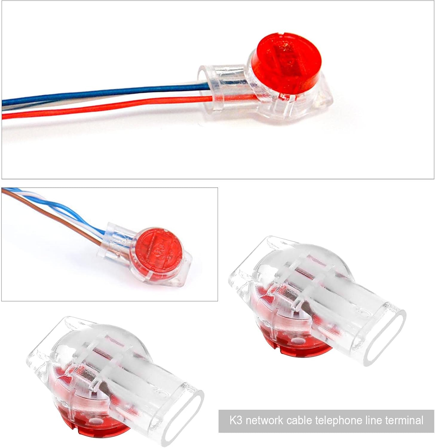 Emsea 50PCS UY Connectors K3 Telephone Cable Connectors Waterproof Gel-Filled UY Butt Splice Connectors Jelly Crimp Connectors for Data Cable Phone Wire Joints image number 2