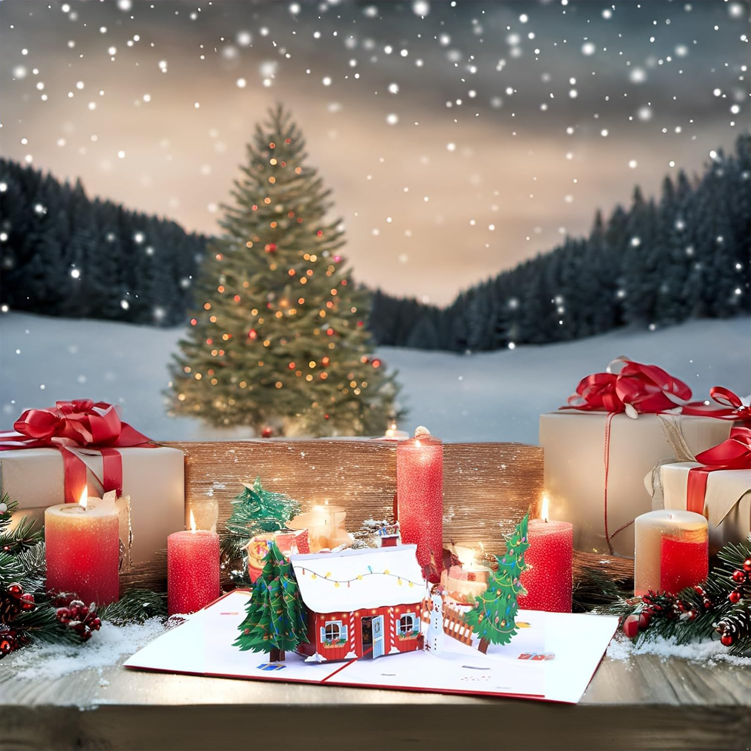 Pop up Christmas Cards 3D Chirstmas Gift Cards with Envelope for Xmas (House and Tree) image number 5