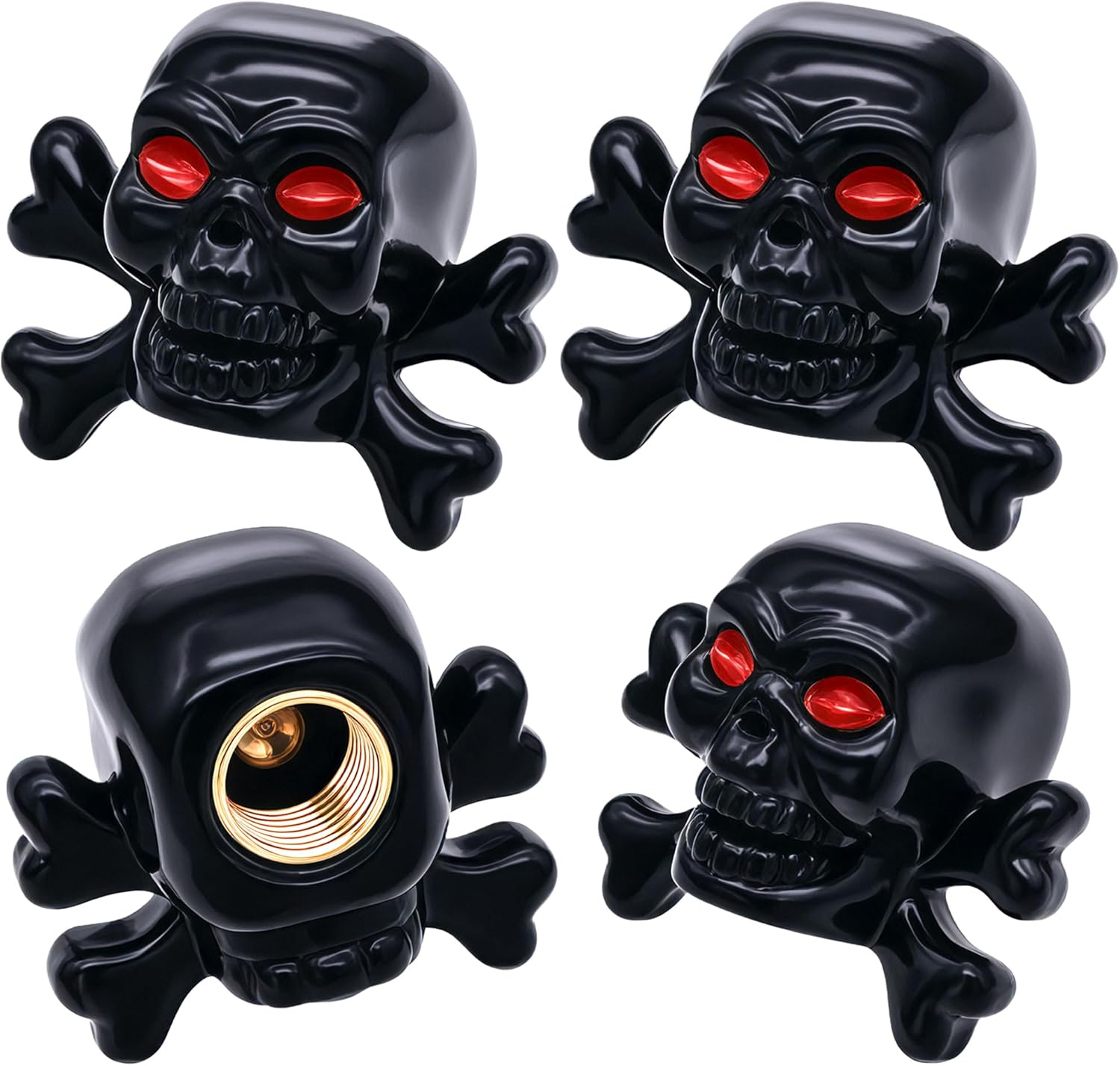 MEAJOO 4PCS Skull Style Tire Valve Stem Caps, Dustproof Wheel Valve Covers Accessories, with Rubber O-Ring, Universal for Cars, Suvs, Bike, Bicycles,Trucks and Motorcycles (Black)