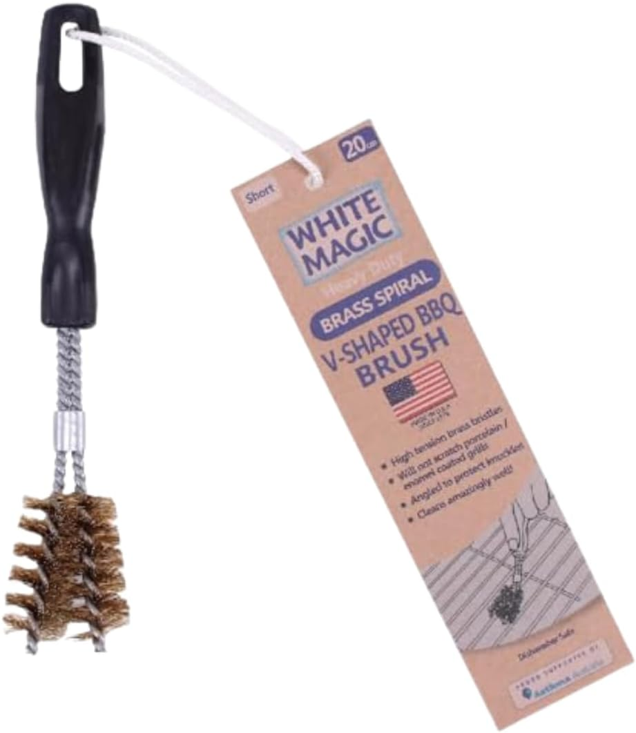 White Magic Short V-Shaped BBQ Brush - 20Cm, Made in USA, Brass Spiral Bristles, Safe for Coated Grills, Ergonomic Grip, Deep Cleaning Power, Durable & Dishwasher Safe image number 3