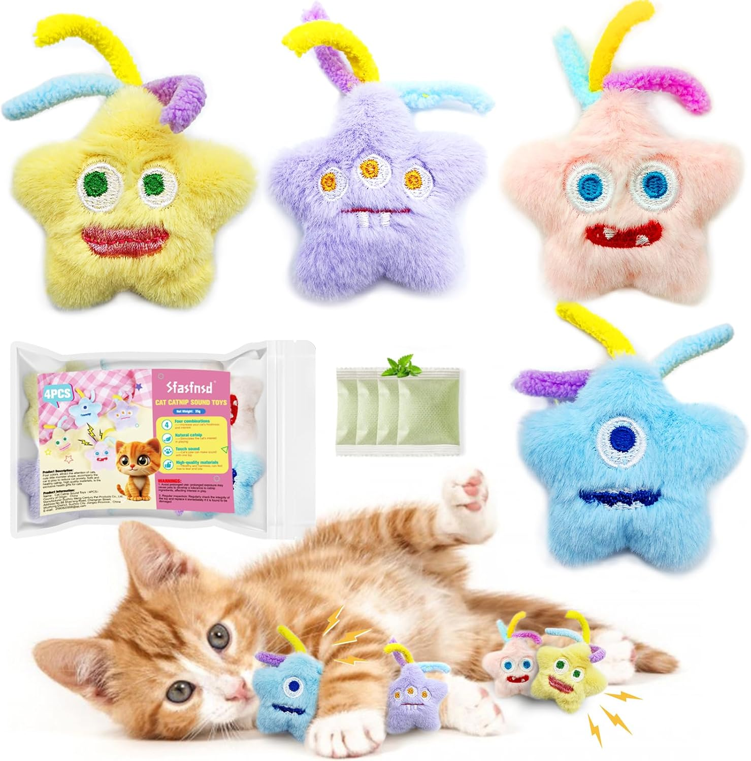 Interactive Sound Cat Chew Toys Indoor Teasing with Catnip to Stimulate Interest (4Pcs) image number 1