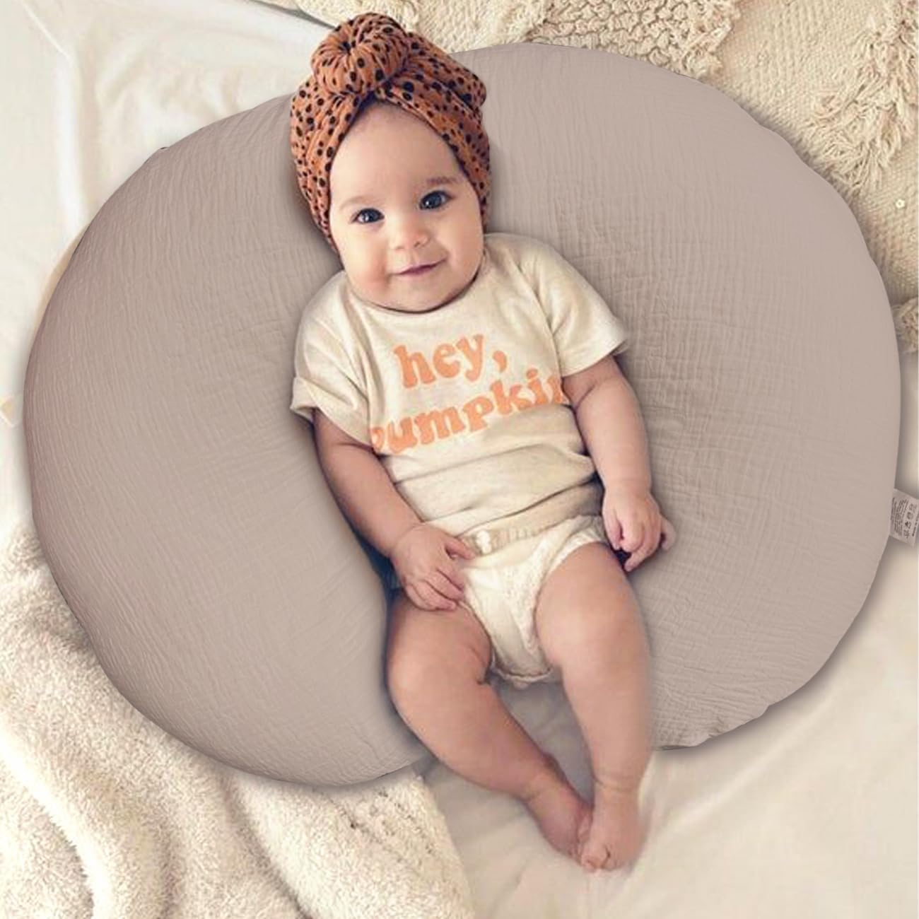 Nursing Pillow Cover,Muslin Cotton,Removable Cover for Breastfeeding Pillows, 2-Pack Pillow Covers, Ultra-Soft Baby Nursing Pillow, Fits Newborn Feeding Pillow 22.5IN*18IN (Sand), FHFHR-3D image number 2