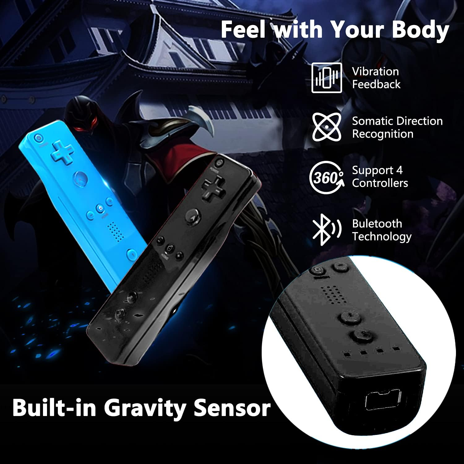 Yosikr Remote Wireless Controller Compatible for Nintendo Wii/Wii U Console - with Silicone Case and Wrist Strap (2 Pack Blue and Black) - Pink image number 4