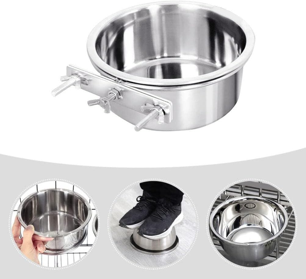 Angoily Dog Food Water Bowl for Cage Stainless Steel Dog Bowls Hanging Feeding Bowl Dog Cage Bowl Pet House Hanging Feeding Bowls with Improved Clamp Holder Leak-Proof Hanging